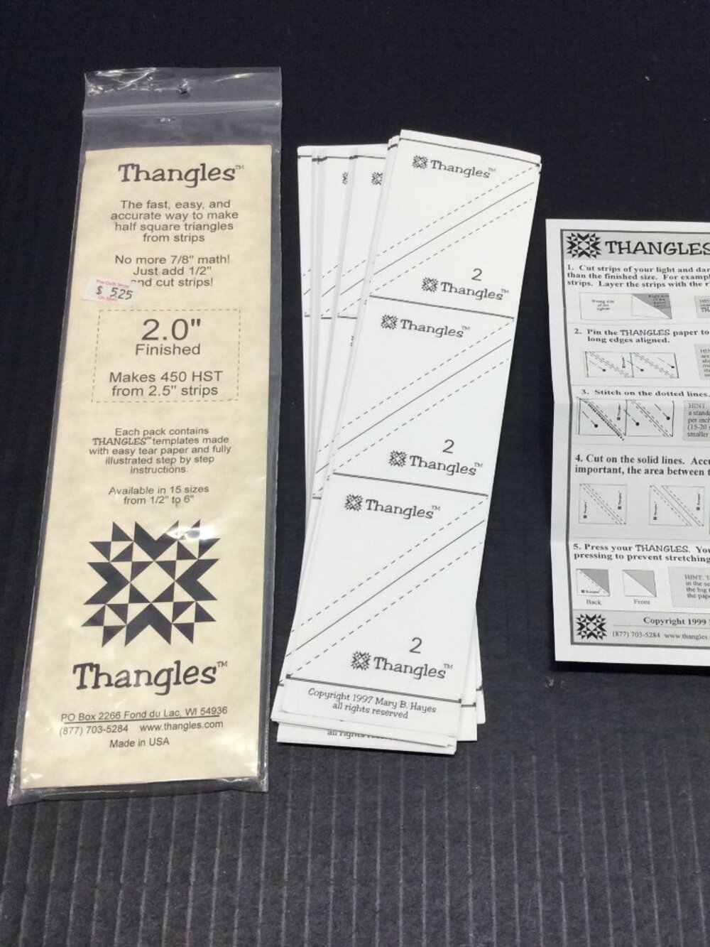 Thangles 2.0” Finished Size, Quilting Sewing Square Triangles Templates USA New